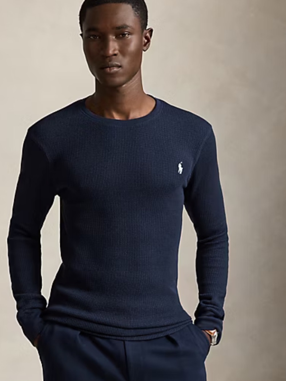 Polo Ralph Lauren Waffle-Knit Cotton Crewneck Navy Blue Medium NWT